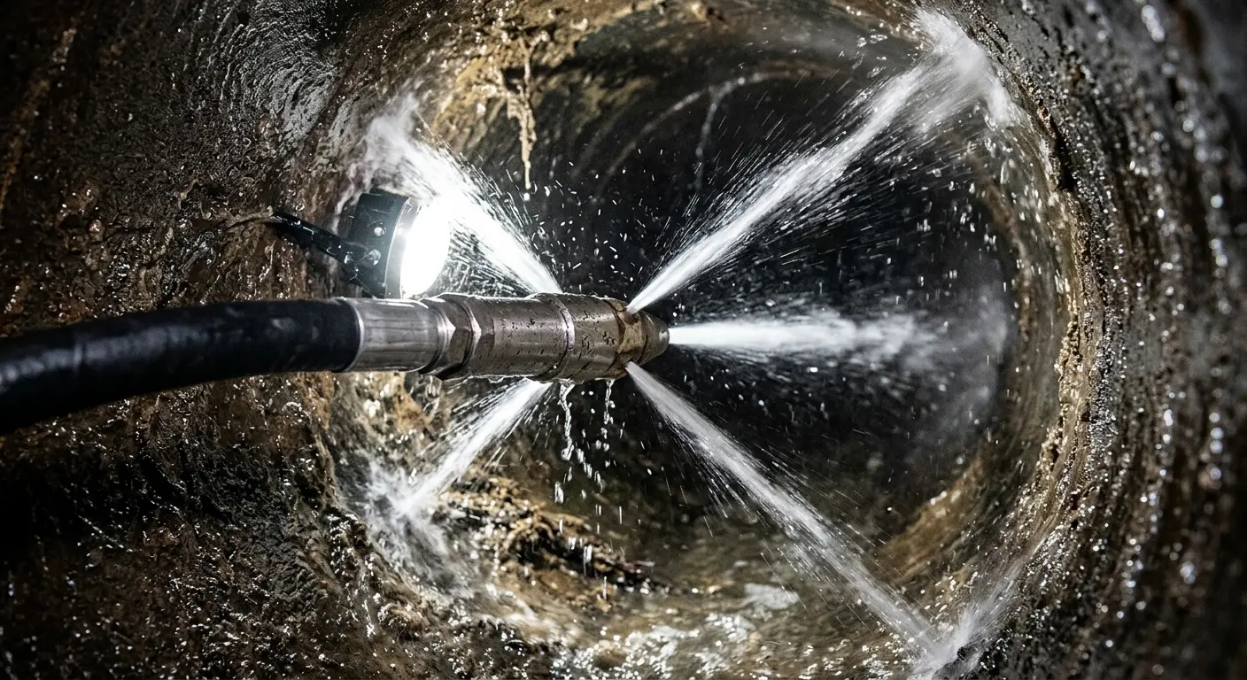 High-pressure hydro jetting nozzle cleaning sewer pipe for Sewer Cleanout in Salem